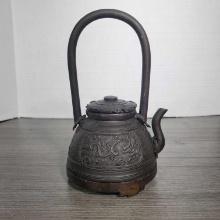Rare 19th Century Chinese Carved Coconut Shell Over Pewter Teapot