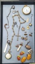 Men's Antique Jewelry Lot with 1902 Elgin 19 Jewel Pocket Watch