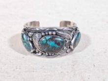Beautiful Turquoise Sterling Silver Navajo Frances Begay Cuff Bracelet