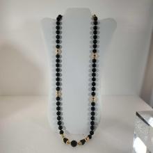14K Yellow Gold And Black Onyx Bead Necklace
