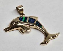 10k Gold Opal Dolphin Pendant