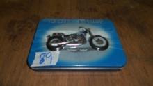 harley davidson items, tin with matching set of playing cards and a set of vintage harley playing ca