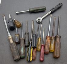 Lot of 16 Hand tools - Screwdrivers, Rachet, etc. - Various sizes