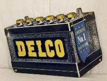 Delco Battery Die-Cut Double Sided Metal Sign