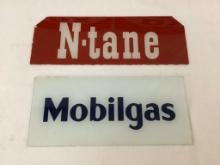 Conoco N-Tane and Mobilgas Gas Pump Ad Glass