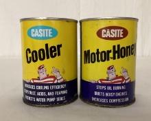 Two Graphic Casite Motor Honey and Cooler Cans