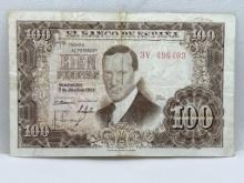 1953 El Banco De Espana Cien Pesetas Bill