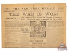 4 Authentic 1918 End of World War I Newspapers From Lattimer Collection