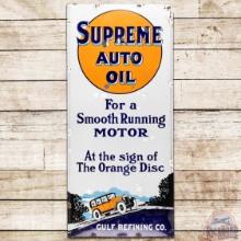 Gulf Supreme Auto Oil SS Porcelain Lighthouse Sign w/ Touring Car