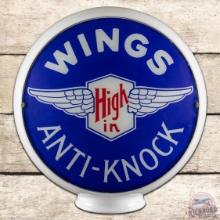 Superb Wings High in Anti-Knock Gasoline 13.5" Complete Milk Glass Gas Pump Globe Security Oil Co