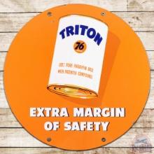 30" Union 76 Triton "Extra Margin of Safety" DS Porcelain Sign w/ Oil Can