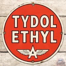 Flying A Tydol Ethyl SS Porcelain Gas Pump Plate Sign