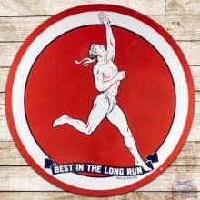 Incredible Marathon Gasoline "Best in the Long Run" 6' SS Porcelain ID Sign w/ Running Man
