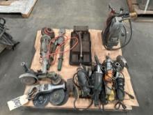 Pallet of Assorted Hand tools and Mag Drill and Kurt Vise