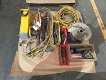 Pallet of Hammers, twist drills, cables, Rod oven
