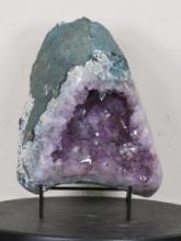 Stunning Amethyst Geode Cluster from Brazil, Beautiful Purple Color & Comes w/Display Stand ROCKS&M