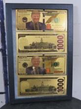 4 Gold $1,000 Bills w/President Donald J. Trump in Display Case (ONE$)
