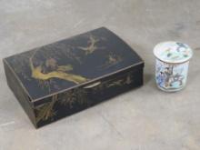 Beautiful Hand Painted Japanese Kutoni Ware Porcelain Tea Cup w/Lid, Signed on Bottom JAPANESE ART-A