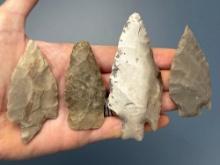 x4 Arrowheads, Points, Found in Texas, Longest is 3 5/8", Ex: Huber Collection of Gloucester Co., NJ