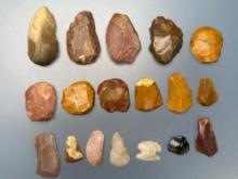 18 FINE Lot of Agate, Jasper, Chert Scrapers, Some Hafted, Longest is 2", Western US,