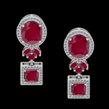 7.44 Ctw VS/SI1 Ruby and Diamond 14K White Gold Dangling Earrings (ALL DIAMOND ARE LAB GROWN )