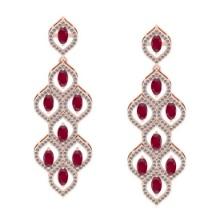 5.75 CtwVS/SI1 Ruby And Diamond 14K Rose Gold Dangling Earrings( ALL DIAMOND ARE LAB GROWN )