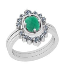 1.40 Ctw VS/SI1 Emerald And Diamond 14K White Gold Anniversary Ring