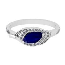 0.57 Ctw VS/SI1 Blue Sapphire And Diamond 14K White Gold Engagement Ring