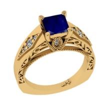 1.26 Ctw VS/SI1 Blue Sapphire and Diamond 14K Yellow Gold Engagement Halo Ring(ALL DIAMOND ARE LAB G