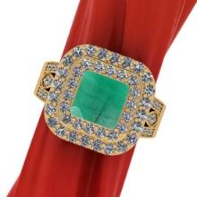 3.20 CtwVS/SI1 Emerald and Diamond14K Yellow Gold Engagement Ring (ALL DIAMOND ARE LAB GROWN)