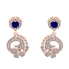 2.05 Ctw VS/SI1 Blue Sapphire And Diamond 14K Rose Gold Dangling Earrings DIAMOND ARE LAB GROWN DIAM