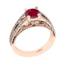 1.61 Ctw VS/SI1 Ruby and Diamond 14K Rose Gold Engagement Halo Ring(ALL DIAMOND ARE LAB GROWN)
