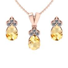 4.15 Ctw VS/SI1 Citrine and Diamond 14K Rose Gold Pendant +Earrings Necklace Set (ALL DIAMOND ARE LA