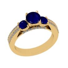 1.86 Ctw VS/SI1 Blue Sapphire and Diamond 14K Yellow Gold Vintage Style Ring (ALL DIAMOND ARE LAB GR