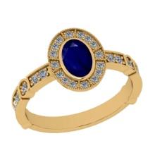 1.07 Ctw VS/SI1 Blue Sapphire And Diamond 14K Yellow Gold Wedding Ring