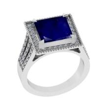3.56 Ctw VS/SI1 Blue Sapphire and Diamond 14K White Gold Vintage Style Ring (ALL DIAMOND ARE LAB GRO