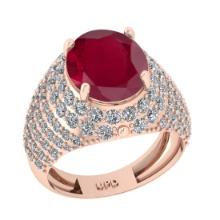 6.72 Ctw VS/SI1 Ruby And Diamond 14K Rose Gold Engagement Ring