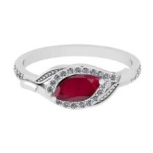 0.57 Ctw VS/SI1 Ruby And Diamond 14K White Gold Engagement Ring