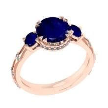 2.63 Ctw VS/SI1 Blue Sapphire and Diamond 14K Rose Gold Vintage Style Ring (ALL DIAMOND ARE LAB GROW