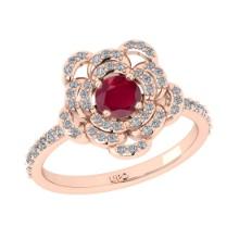 0.92 Ctw VS/SI1 Ruby and Diamond Prong Set 14K Rose Gold Engagement Ring