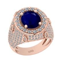 7.00 Ctw VS/SI1 Blue Sapphire And Diamond 14K Rose Gold Engagement Ring