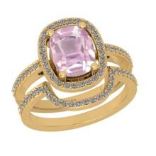 2.82 Ctw VS/SI1 Kunzite and Diamond 14K Yellow Gold Engagement set Ring (ALL DIAMOND ARE LAB GROWN)