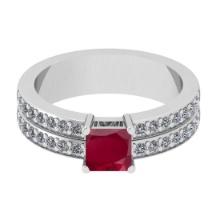1.10 Ctw VS/SI1 Ruby And Diamond 14K White Gold Cocktail Ring