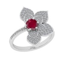 0.92 Ctw VS/SI1 Ruby and Diamond Prong Set 14K White Gold Engagement Ring
