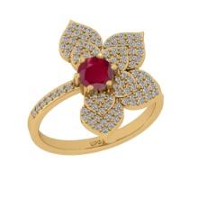 0.92 Ctw VS/SI1 Ruby and Diamond Prong Set 14K Yellow Gold Engagement Ring