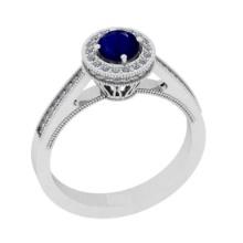 0.82 Ctw VS/SI1 Blue Sapphire And Diamond 14K White Gold Engagement Halo Ring