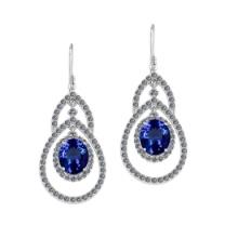 12.97 Ctw VS/SI1 Tanzanite And Diamond 18k White Gold Wire Hook Earrings