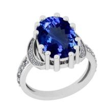 7.00 Ctw VS/SI1 Tanzanite And Diamond 18k White Gold Cocktail Ring