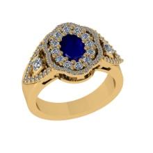 1.73 Ctw VS/SI1 Blue Sapphire and Diamond14K Yellow Gold Engagement Ring