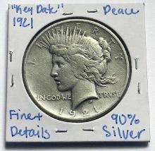 1921 Peace Silver Dollar Key Date Fine+